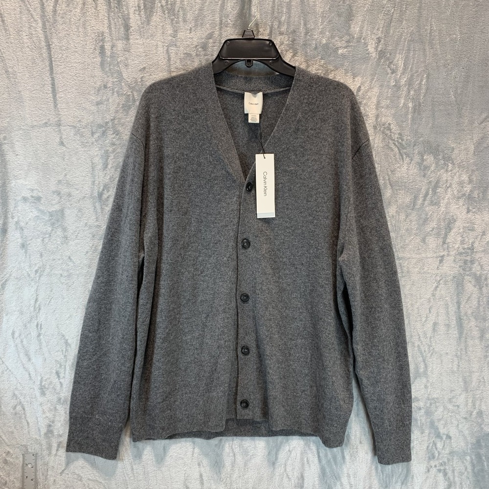 Calvin Klein Men's Cardigan Jumper Sweater XL‎ 100% Cashmere Gray Buttons